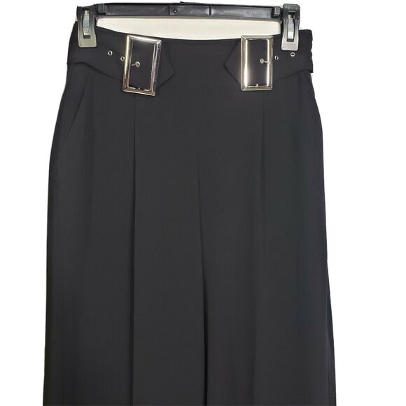 Jennifer Lopez Womens Pants Size 2 Black Cropped Dress Buckles Wide Leg Pockets - Picture 4 of 12